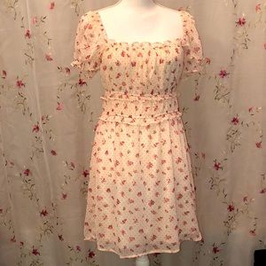 Ivory Smocked Sleeve Floral Dress